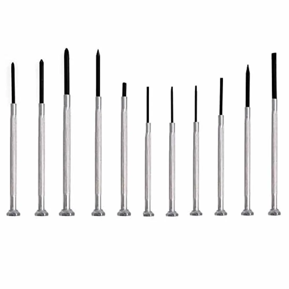11 Pc Small Precision Tip Screwdriver Set Kit Cross Flat Slot Slotted Head Set