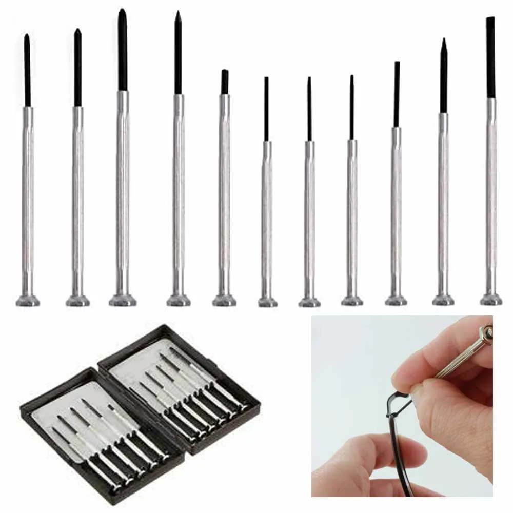 11 Pc Small Precision Tip Screwdriver Set Kit Cross Flat Slot Slotted Head Set