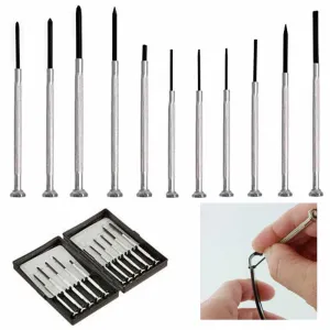 11 Pc Small Precision Tip Screwdriver Set Kit Cross Flat Slot Slotted Head Set