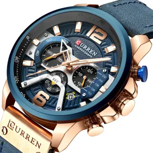 12/6 Men's Watches - Men Casual Leather Waterproof Chronograph Sport Quartz Watch