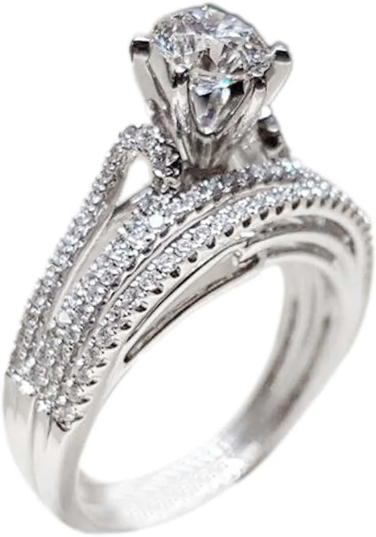 2 Pcs Couples Ring Jewelry Birthday Bridal Party Ring Womens Exquisite Rings Round Shaped Zircon Rings Set