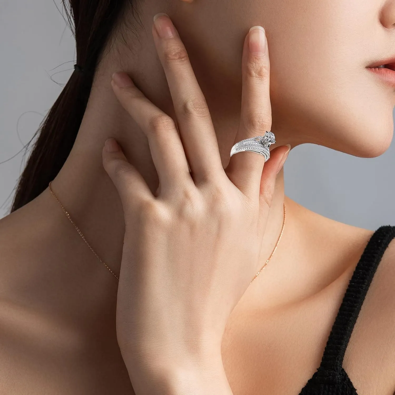 2 Pcs Couples Ring Jewelry Birthday Bridal Party Ring Womens Exquisite Rings Round Shaped Zircon Rings Set