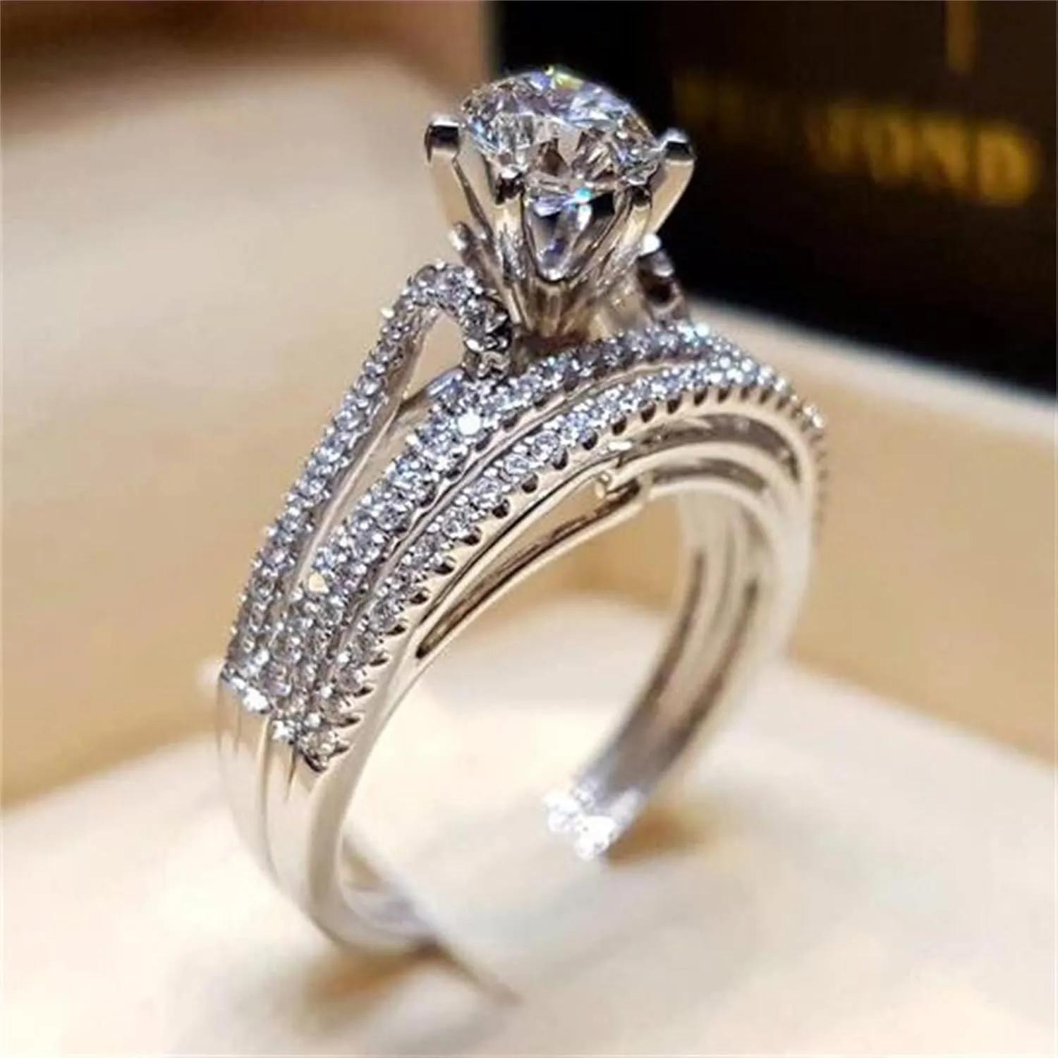 2 Pcs Couples Ring Jewelry Birthday Bridal Party Ring Womens Exquisite Rings Round Shaped Zircon Rings Set