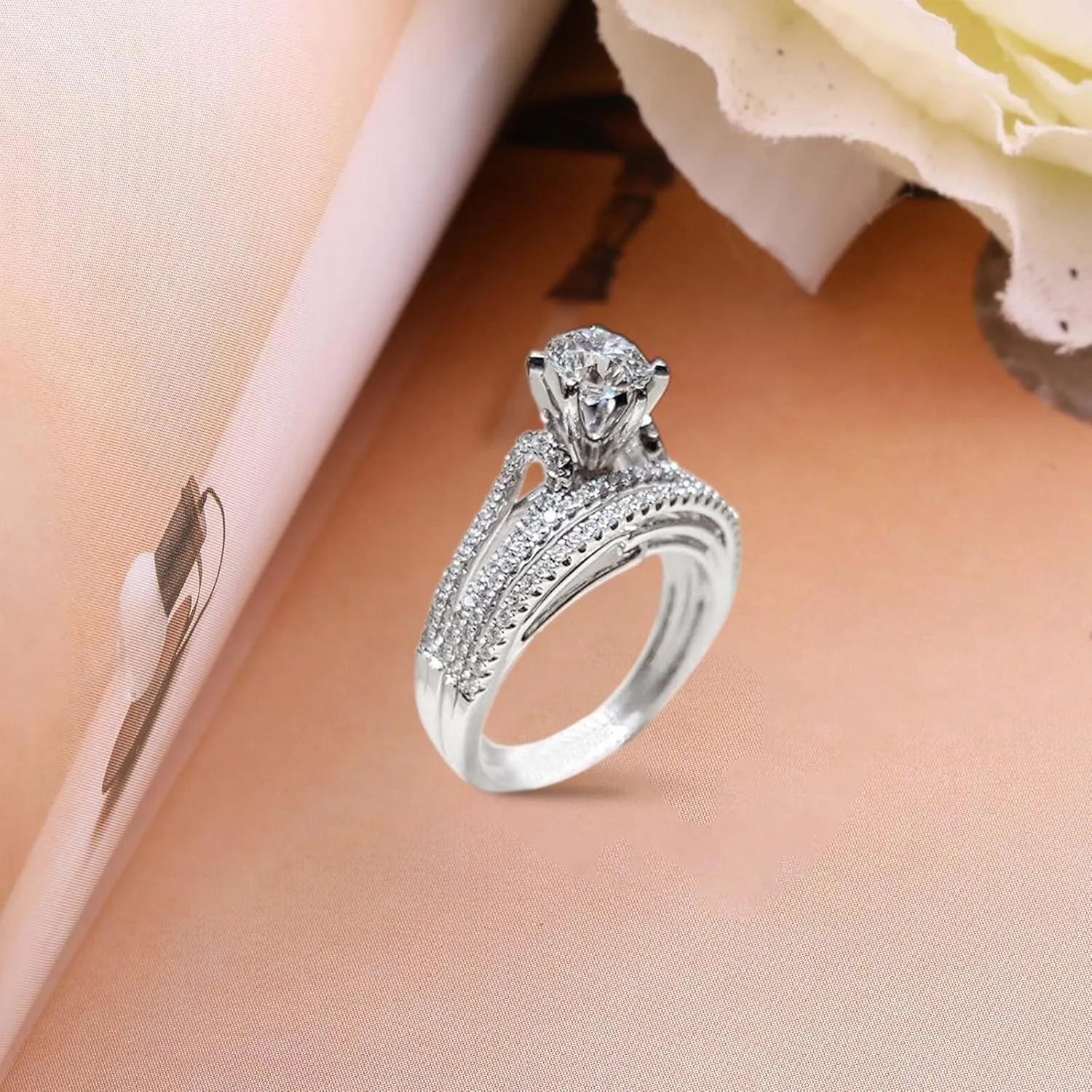 2 Pcs Couples Ring Jewelry Birthday Bridal Party Ring Womens Exquisite Rings Round Shaped Zircon Rings Set