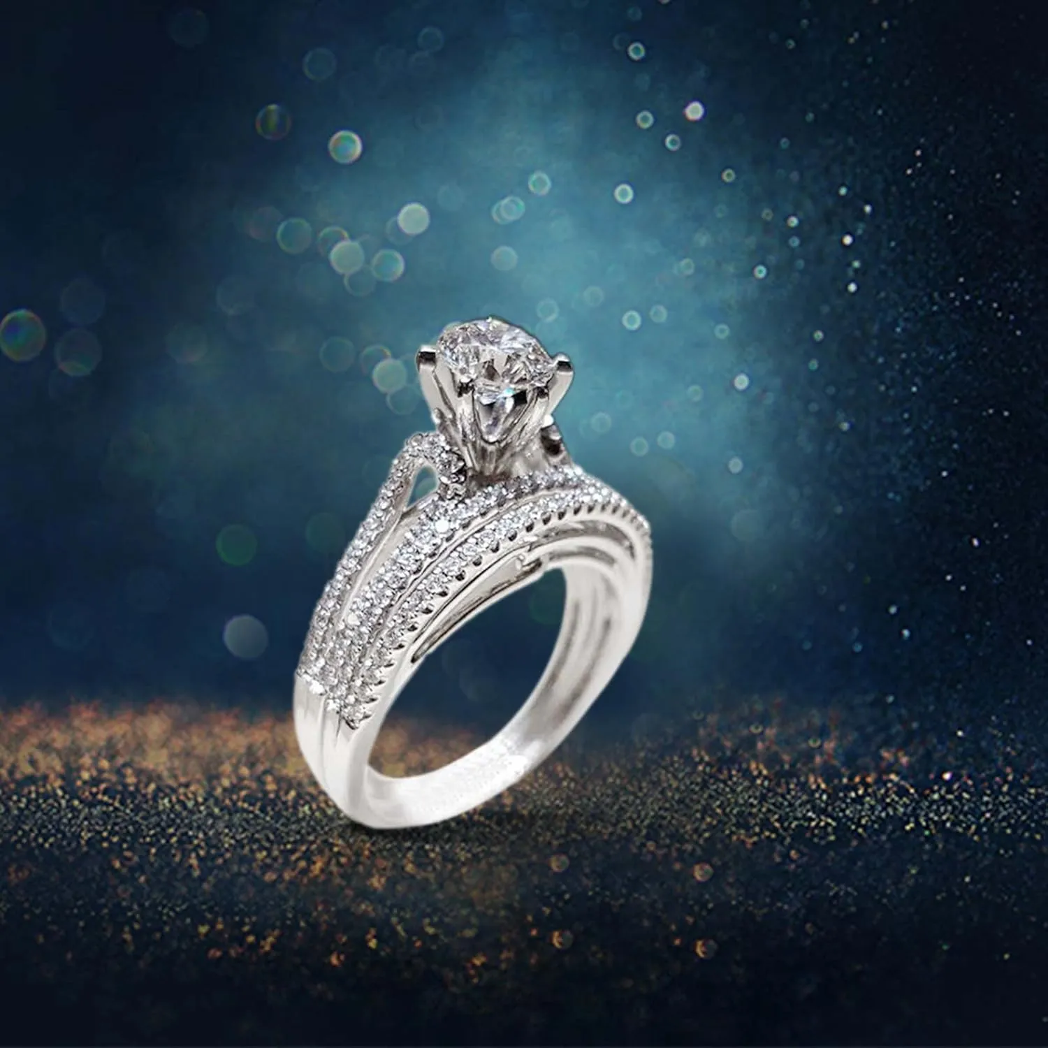 2 Pcs Couples Ring Jewelry Birthday Bridal Party Ring Womens Exquisite Rings Round Shaped Zircon Rings Set