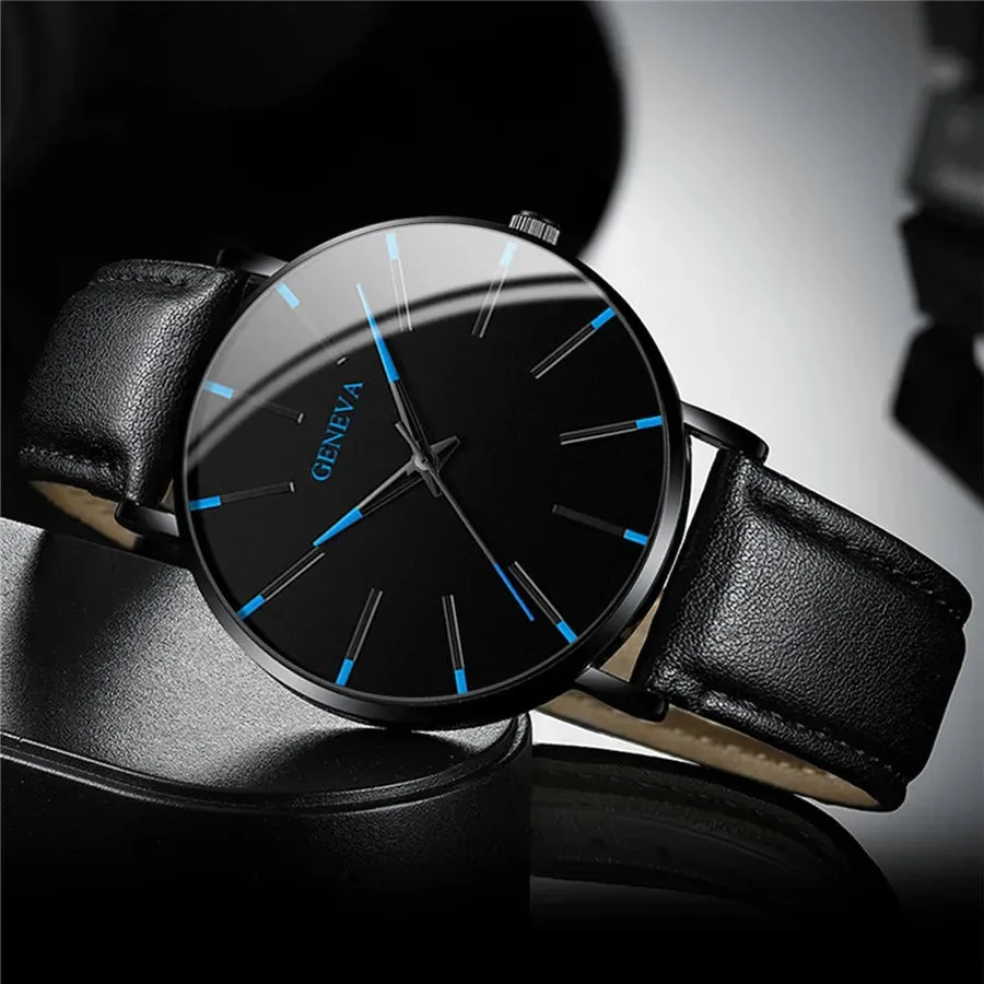 3 Piece Mens Business Watch Set Leather Band