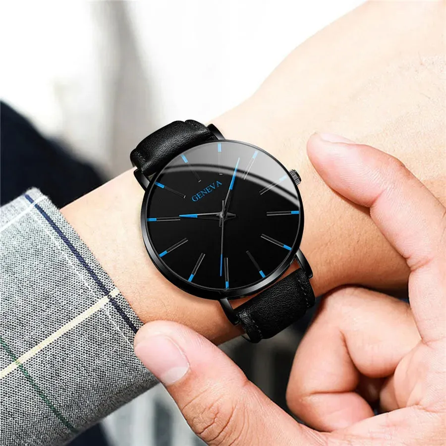 3 Piece Mens Business Watch Set Leather Band