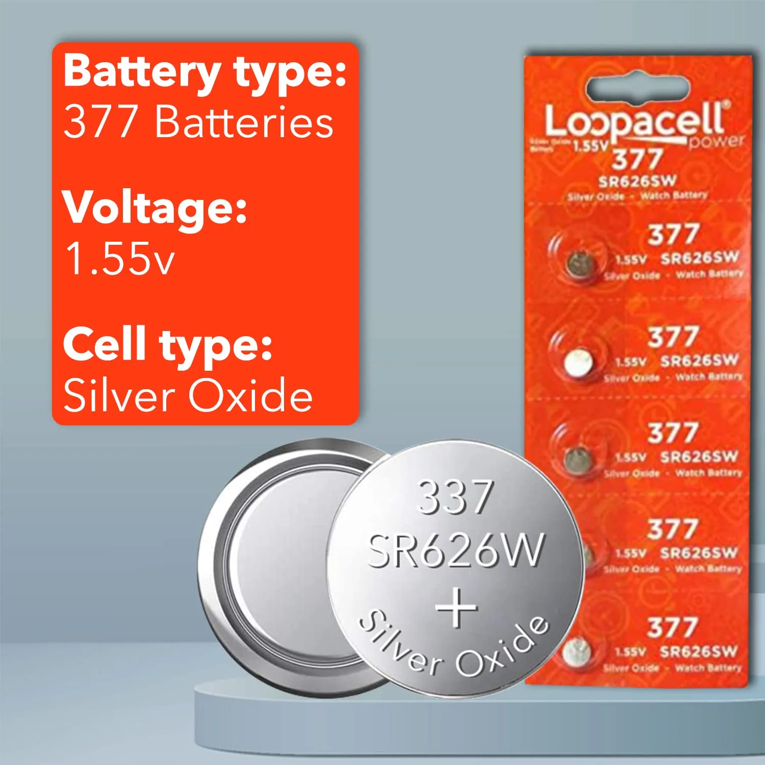 377/376 / SR626W / SR626SW / Silver Oxide Watch Batteries (Pack of 5) - 1.55V Long Lasting Coin Cell Battery for Watches, Toys, Decorations, Wristwatches, Remote Control, Mini Radio 5 Count (Pack of 1)
