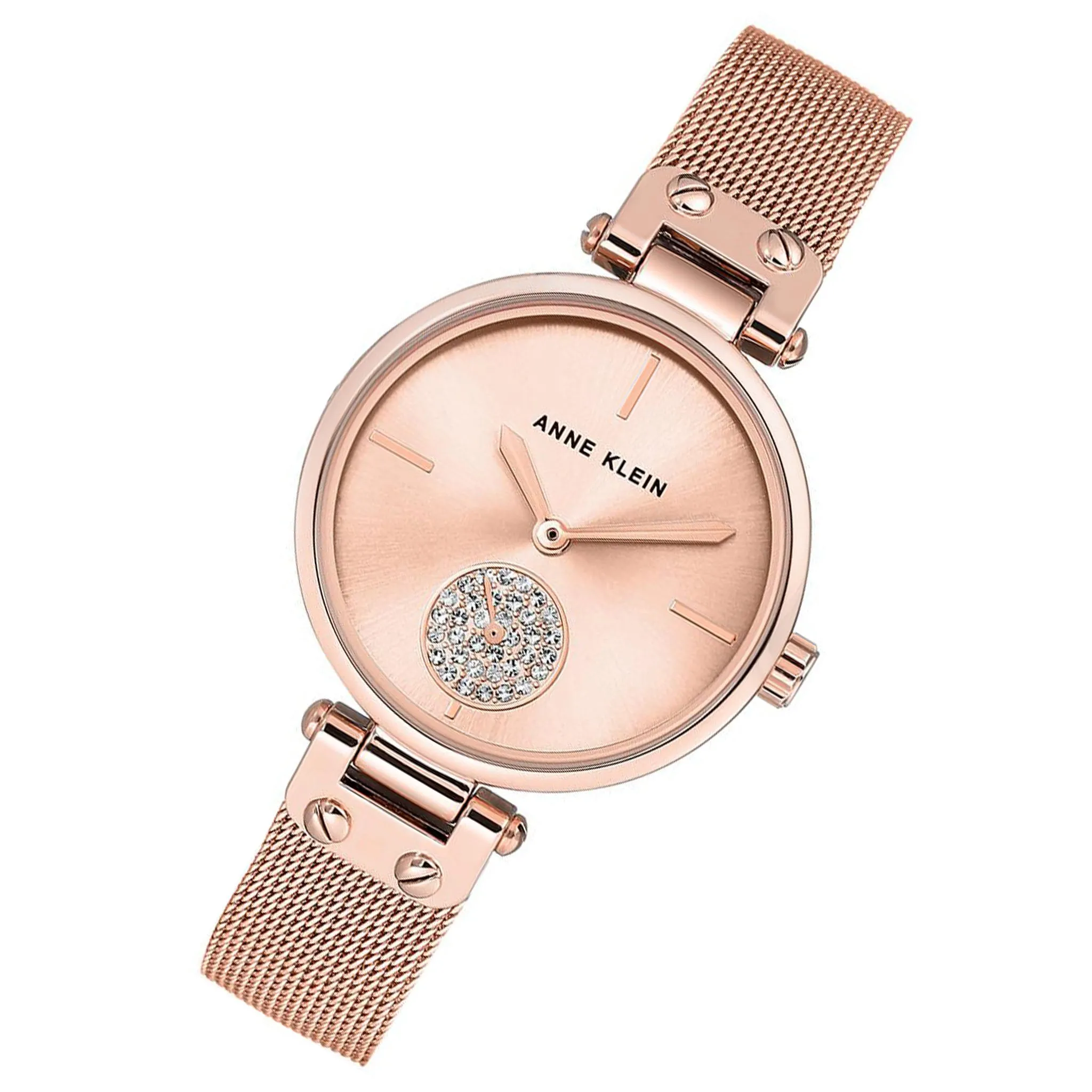 Anne Klein Swarovski Crystal Rose Gold Mesh Women's Watch - AK3000RGRG