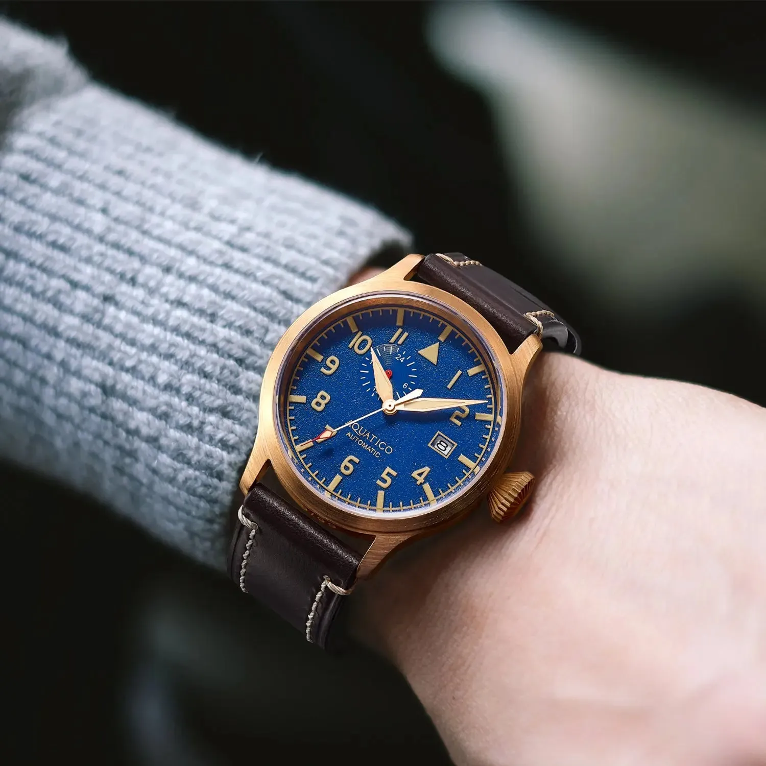Aquatico Big Pilot 43mm Bronze Blue Dial Watch