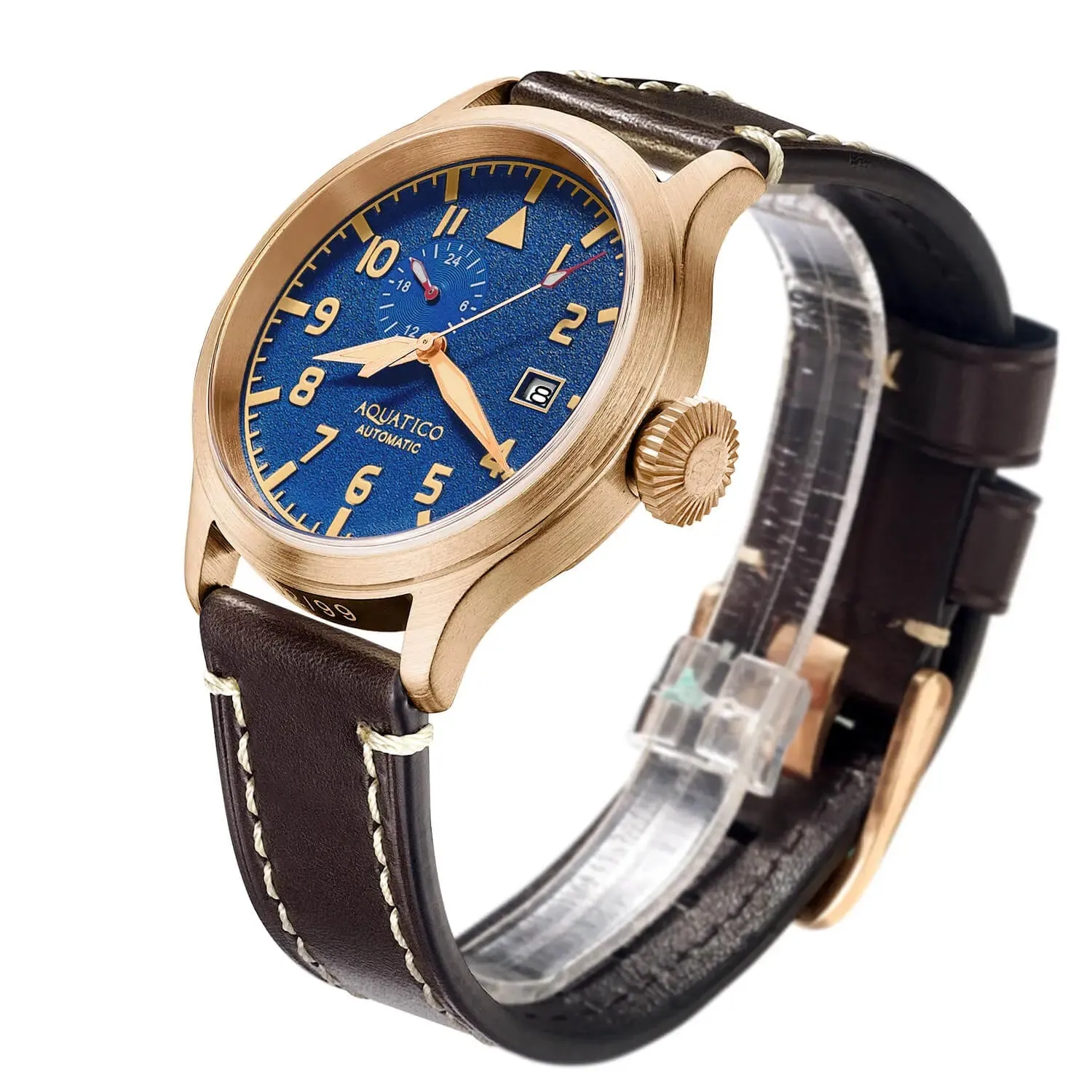 Aquatico Big Pilot 43mm Bronze Blue Dial Watch