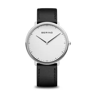 Bering Classic Black Strap Watch with White Dial
