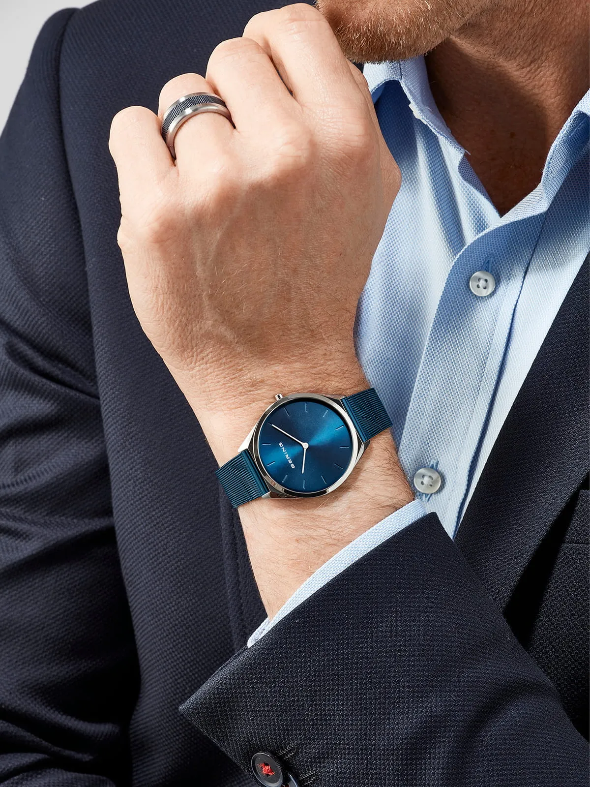 Bering Classic Ultra Slim Stainless Steel Gents Blue Watch