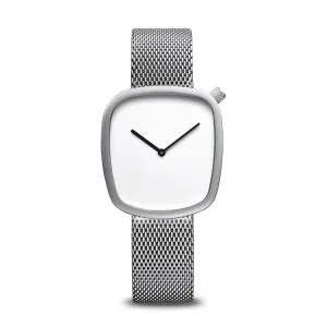 Bering Stainless Steel Mesh Pebble Watch with White Dial
