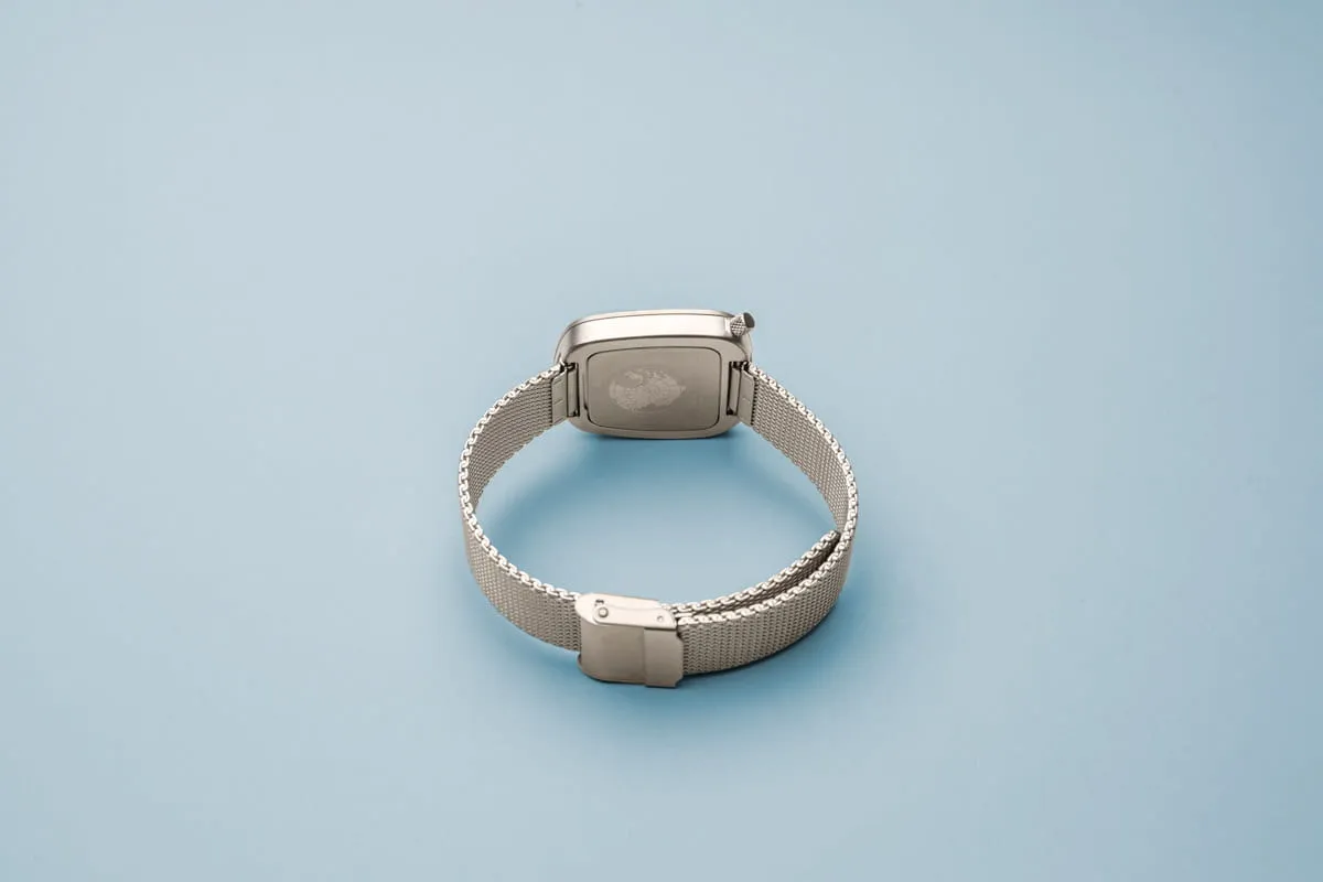 Bering Stainless Steel Mesh Pebble Watch with White Dial