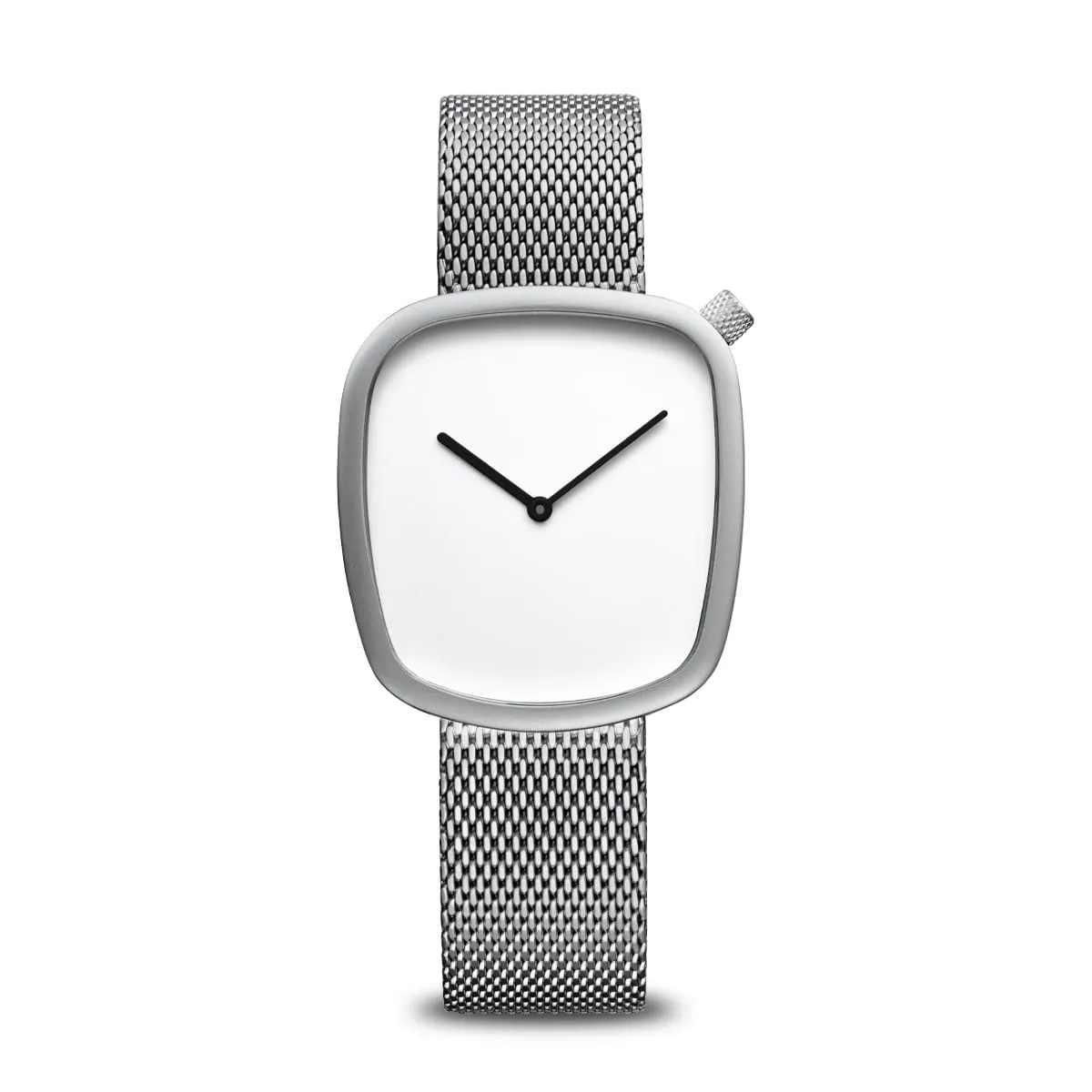 Bering Stainless Steel Mesh Pebble Watch with White Dial
