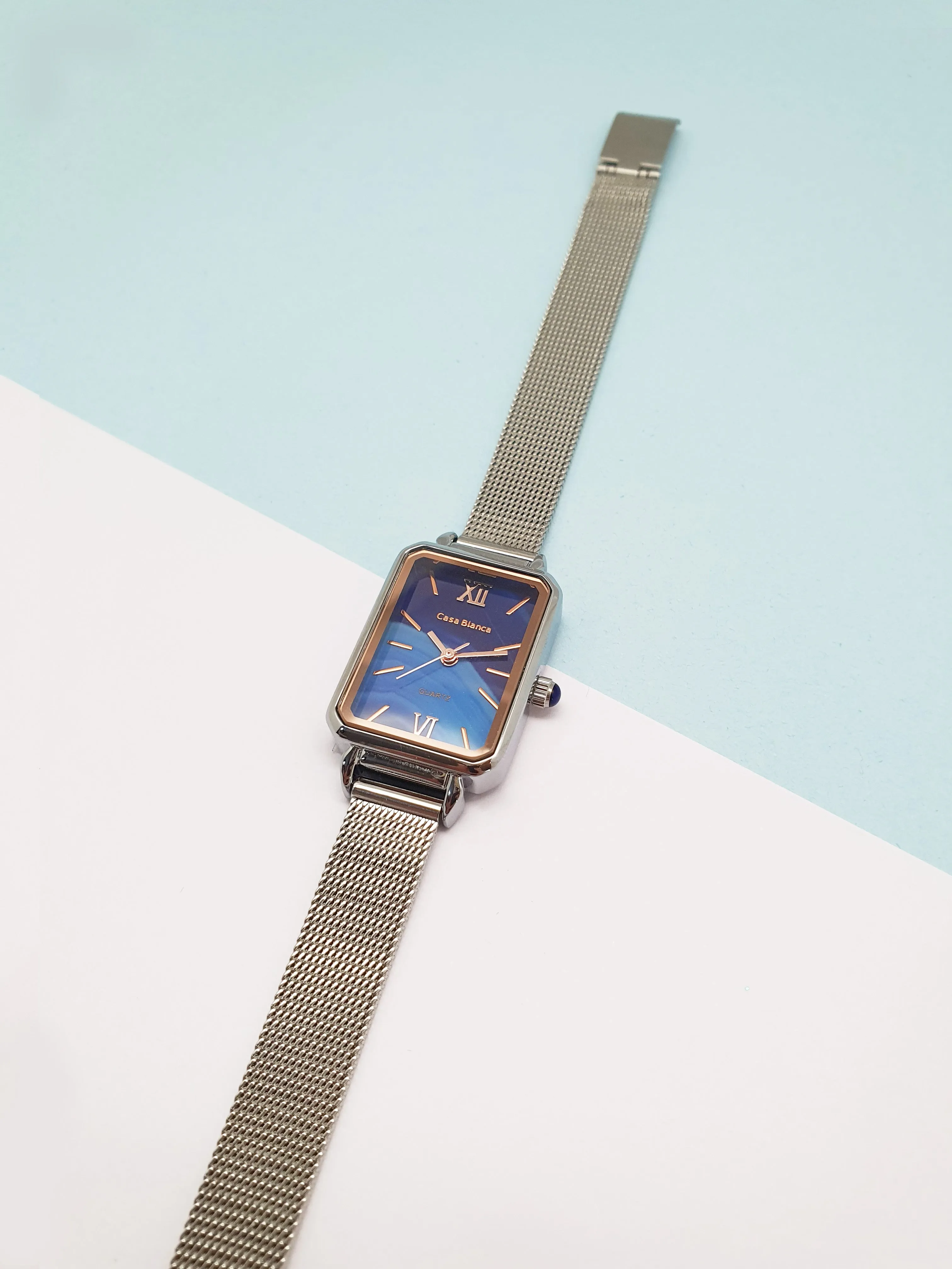 Blue Coral Watch | Silver Mesh Strap