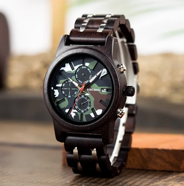BOBOBIRD CAMO WOODEN WATCH WITH MULTIFUNCTION