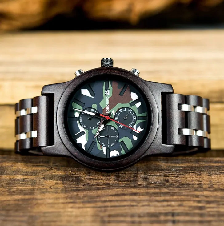BOBOBIRD CAMO WOODEN WATCH WITH MULTIFUNCTION