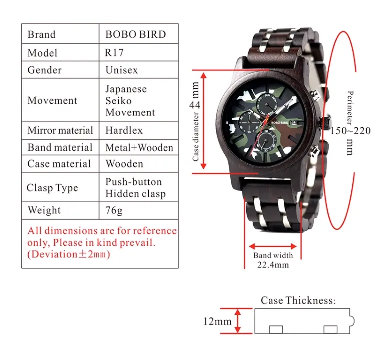 BOBOBIRD CAMO WOODEN WATCH WITH MULTIFUNCTION