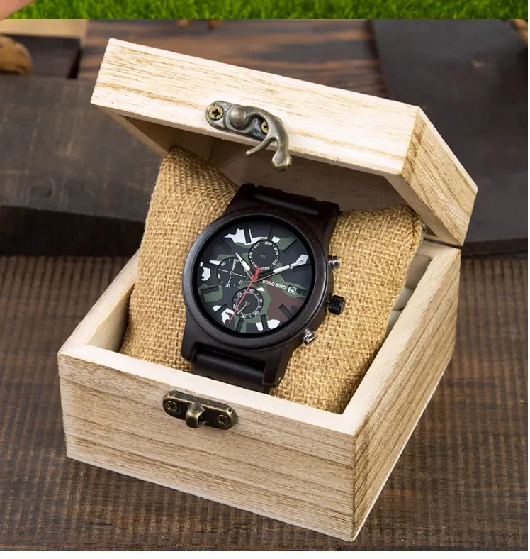 BOBOBIRD CAMO WOODEN WATCH WITH MULTIFUNCTION
