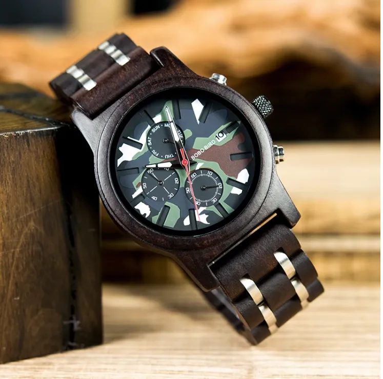 BOBOBIRD CAMO WOODEN WATCH WITH MULTIFUNCTION