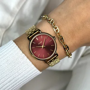 Boho Chic Petite Steel Watch, Dark Cherry, Gold