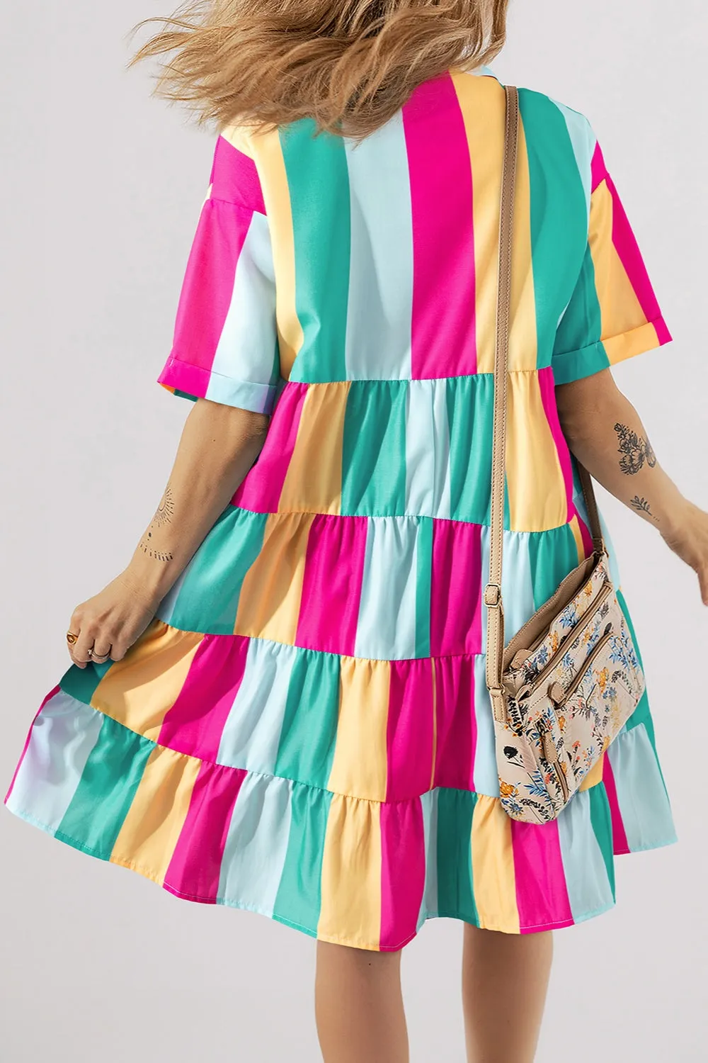 Bright Color Block Half Sleeve Mini Dress