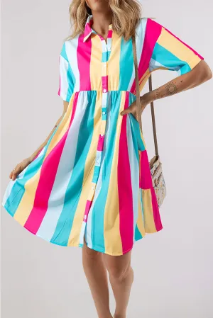 Bright Color Block Half Sleeve Mini Dress
