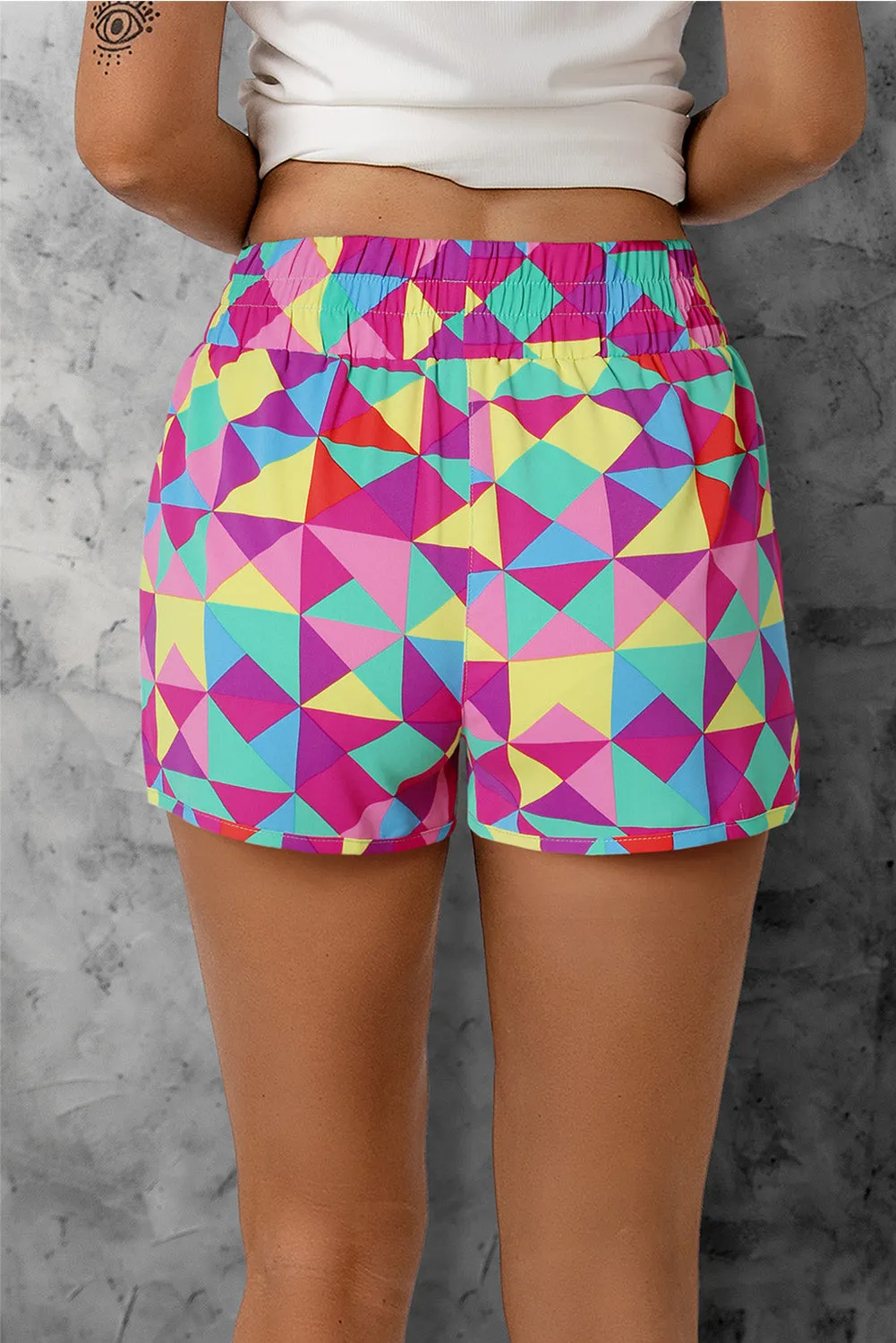 Bright Multi Color Block Elastic Waist Shorts