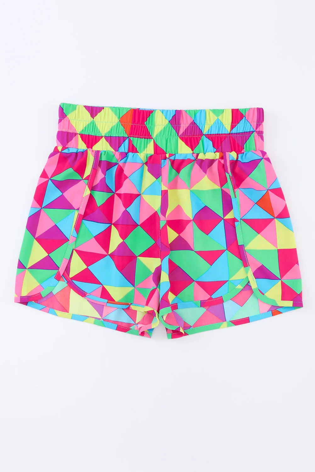 Bright Multi Color Block Elastic Waist Shorts