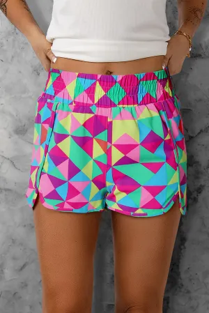 Bright Multi Color Block Elastic Waist Shorts