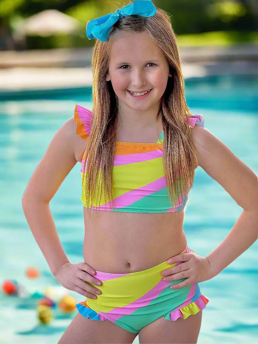 Bright Rays Of Color Flutter Bikini Swimsuit