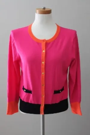 Bright Spring Pink Color Block Cardigan