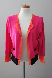 Bright Spring Pink Color Block Cardigan