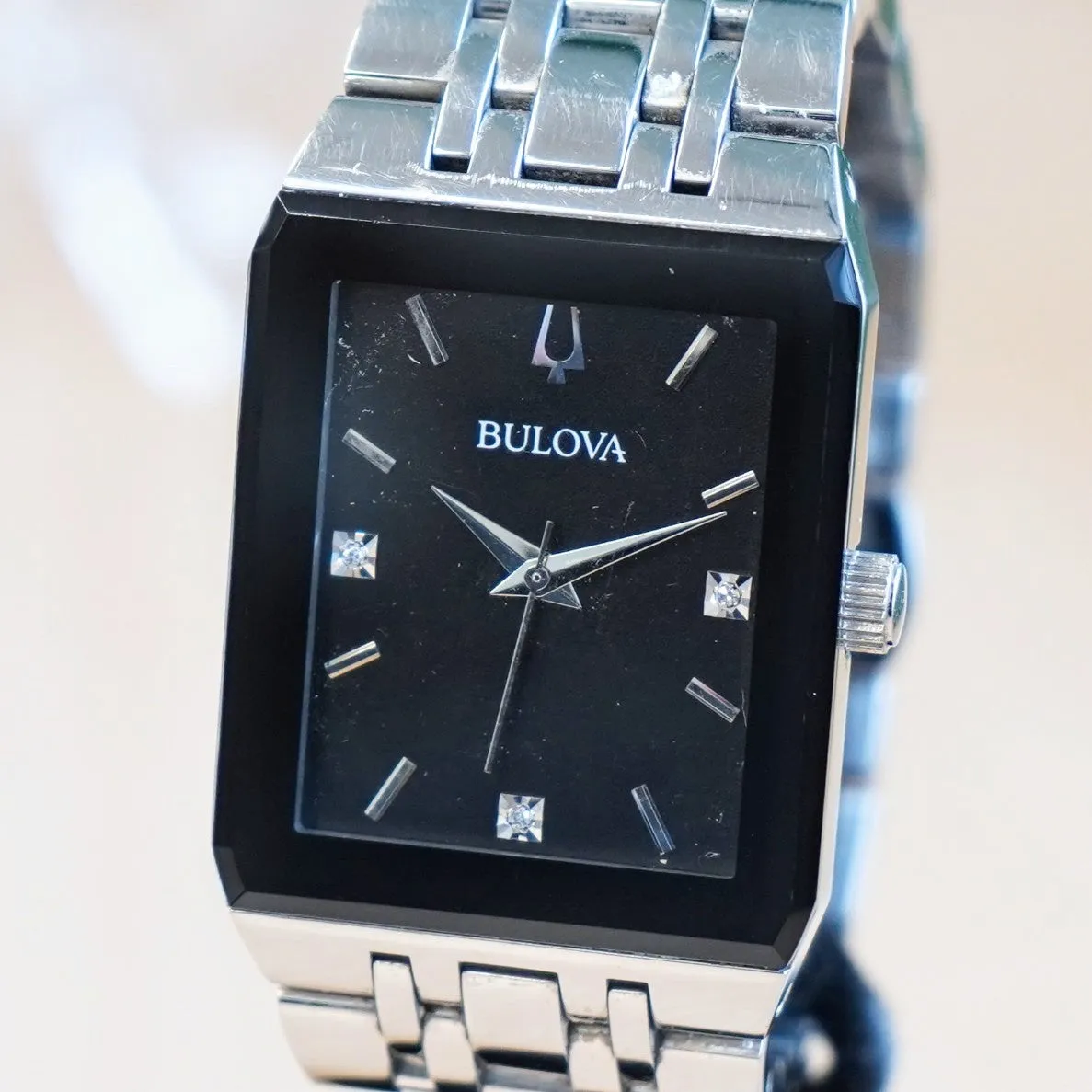 BULOVA Modern Quadra Watch 96D145 ALL S.S. Diamond Dial ALL Original in Box!