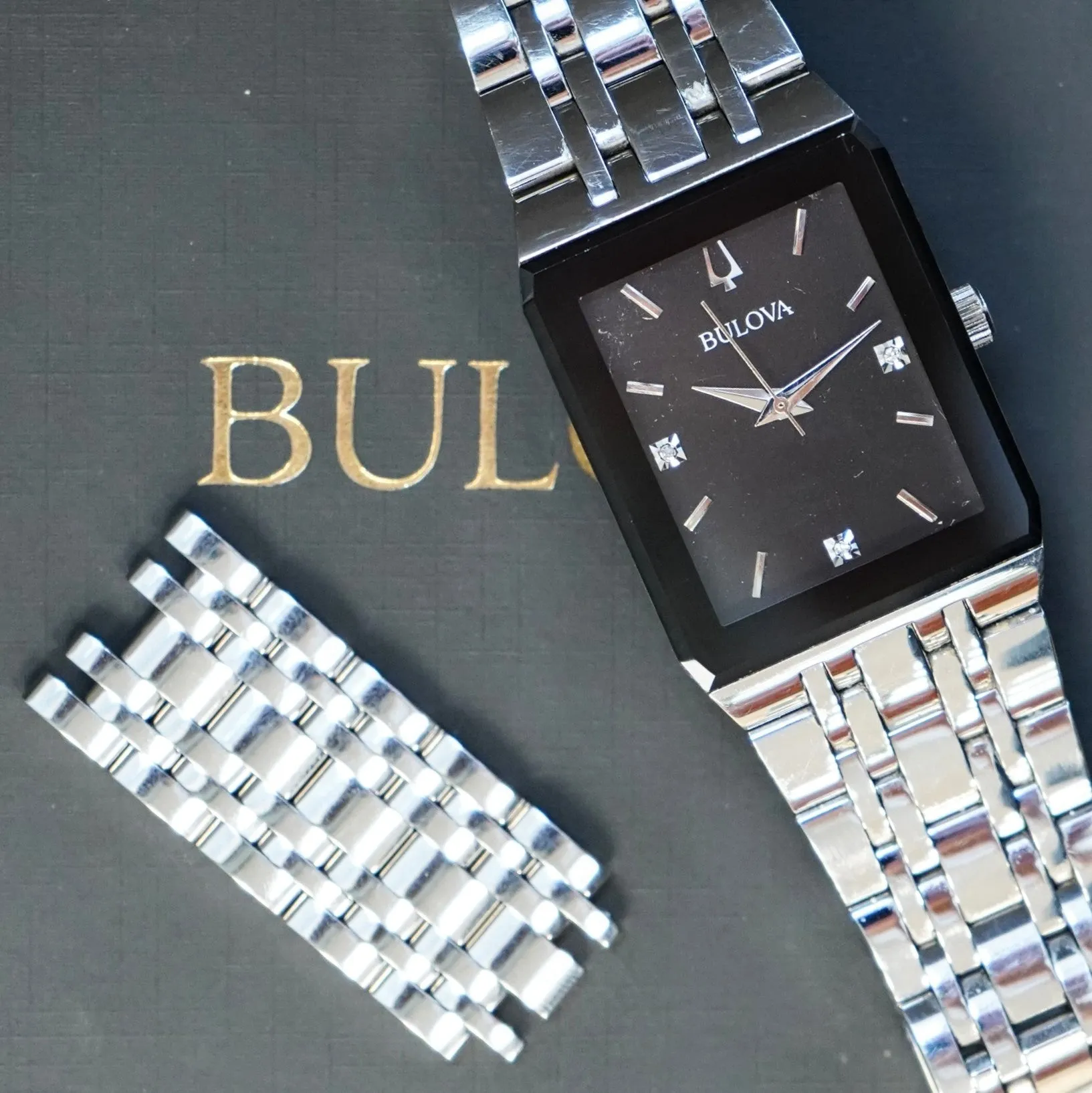 BULOVA Modern Quadra Watch 96D145 ALL S.S. Diamond Dial ALL Original in Box!