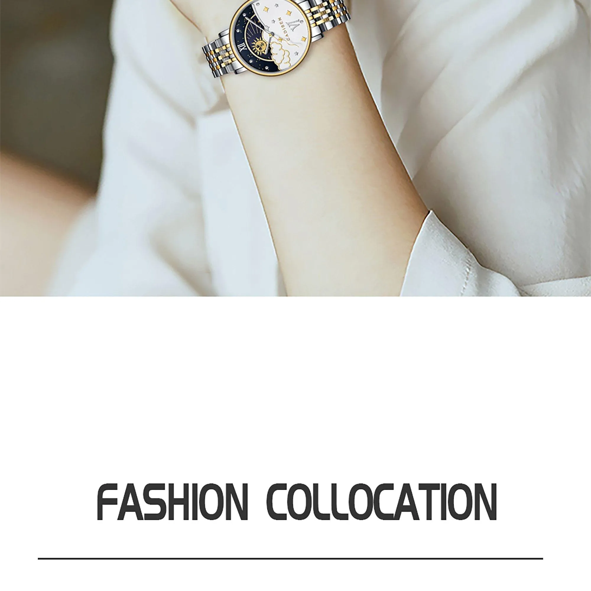 CADISEN New Women Gift Fashion Brand Quartz Wristwatch Ladies Luxury Rose Gold Watch Female Moon Phase Watch Relogio Feminino