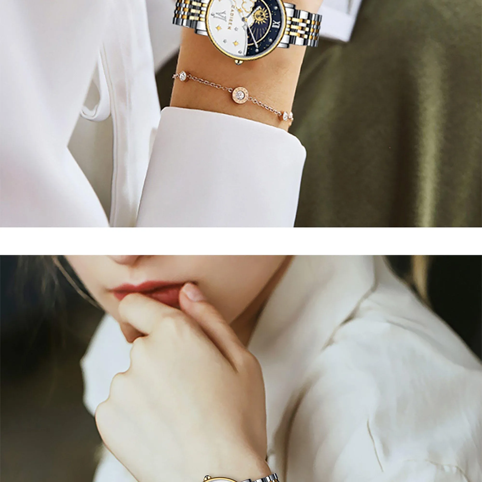 CADISEN New Women Gift Fashion Brand Quartz Wristwatch Ladies Luxury Rose Gold Watch Female Moon Phase Watch Relogio Feminino