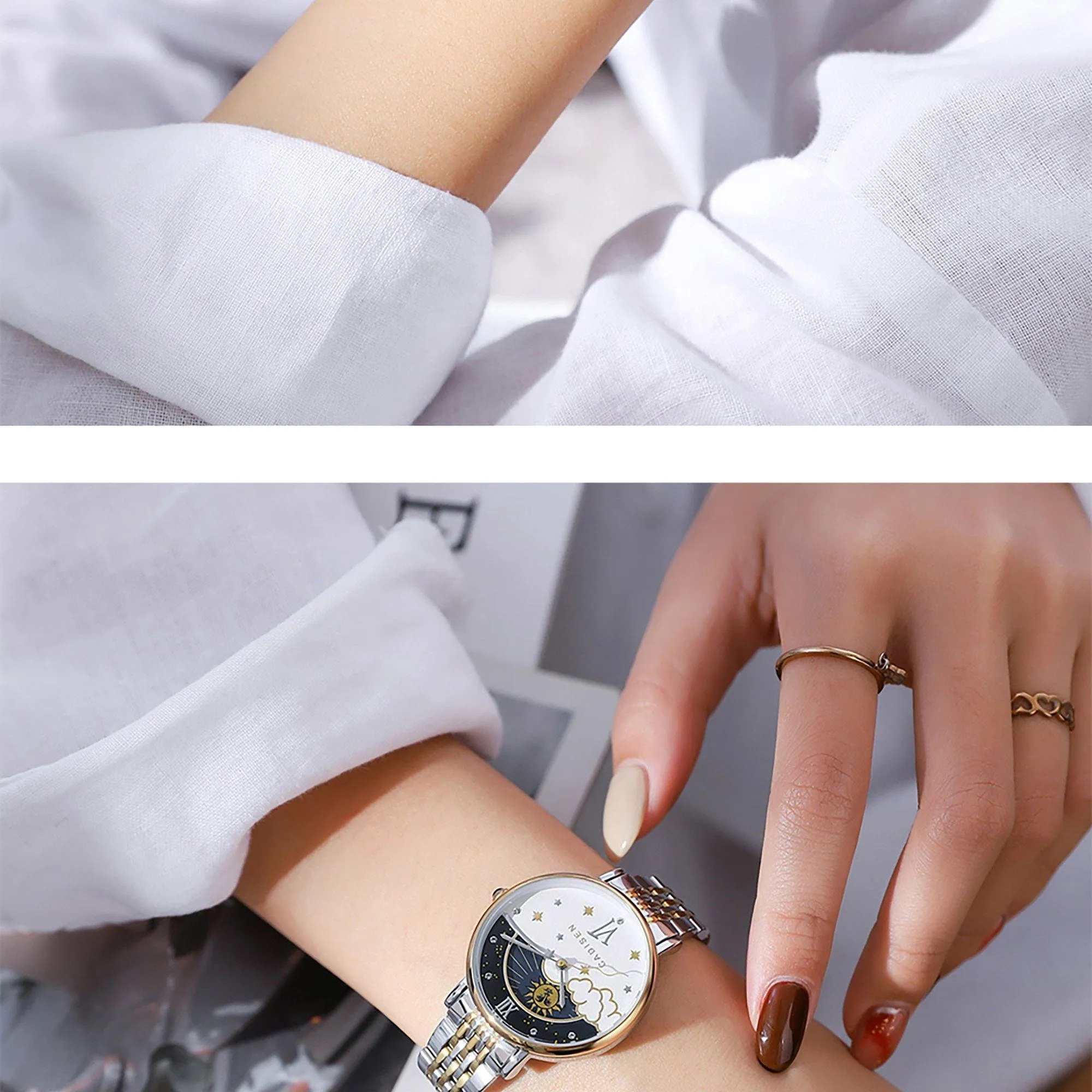CADISEN New Women Gift Fashion Brand Quartz Wristwatch Ladies Luxury Rose Gold Watch Female Moon Phase Watch Relogio Feminino