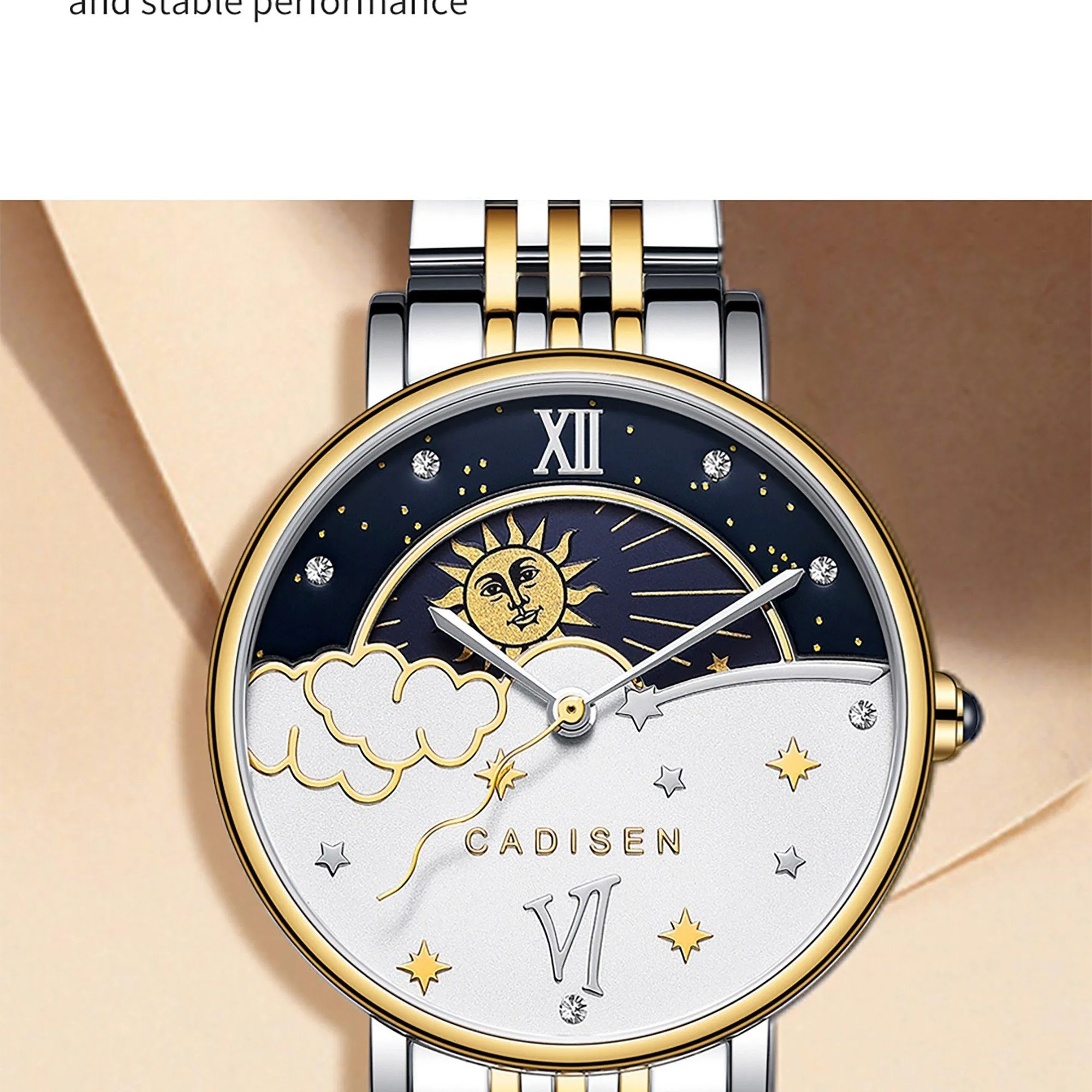 CADISEN New Women Gift Fashion Brand Quartz Wristwatch Ladies Luxury Rose Gold Watch Female Moon Phase Watch Relogio Feminino