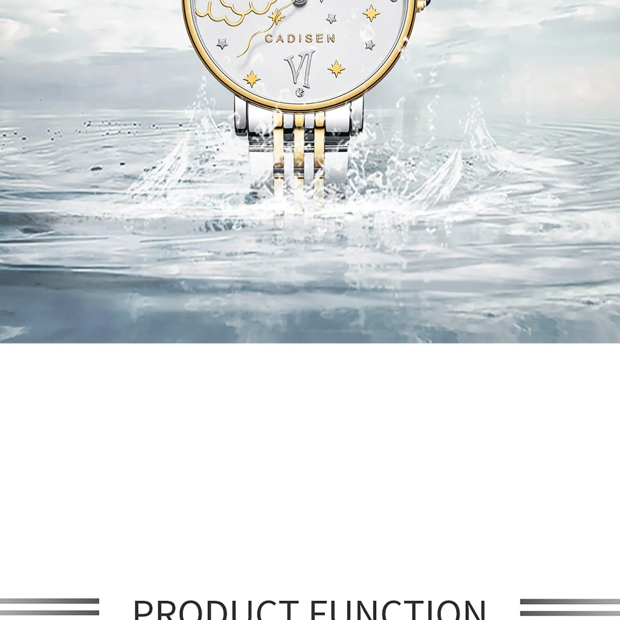 CADISEN New Women Gift Fashion Brand Quartz Wristwatch Ladies Luxury Rose Gold Watch Female Moon Phase Watch Relogio Feminino