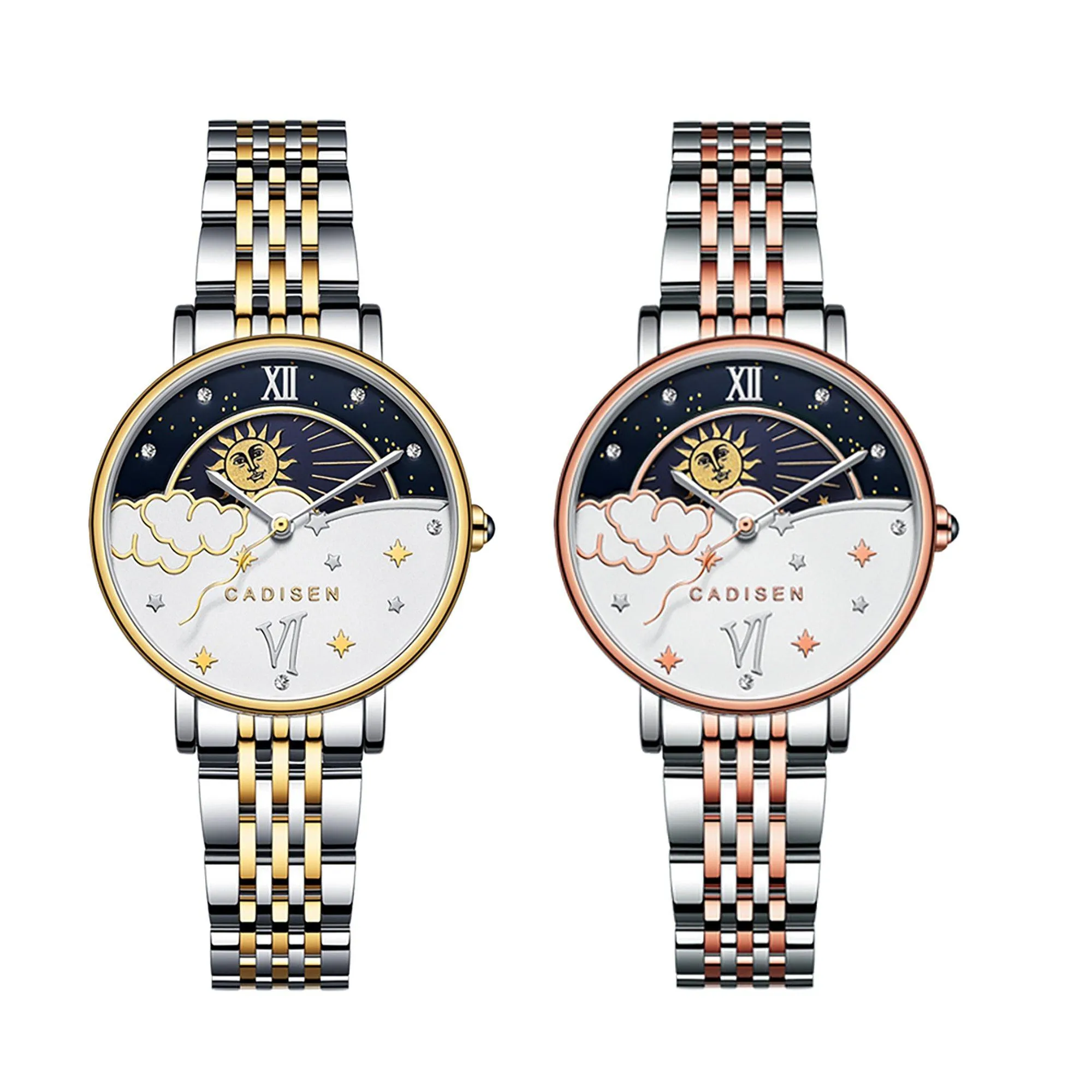 CADISEN New Women Gift Fashion Brand Quartz Wristwatch Ladies Luxury Rose Gold Watch Female Moon Phase Watch Relogio Feminino