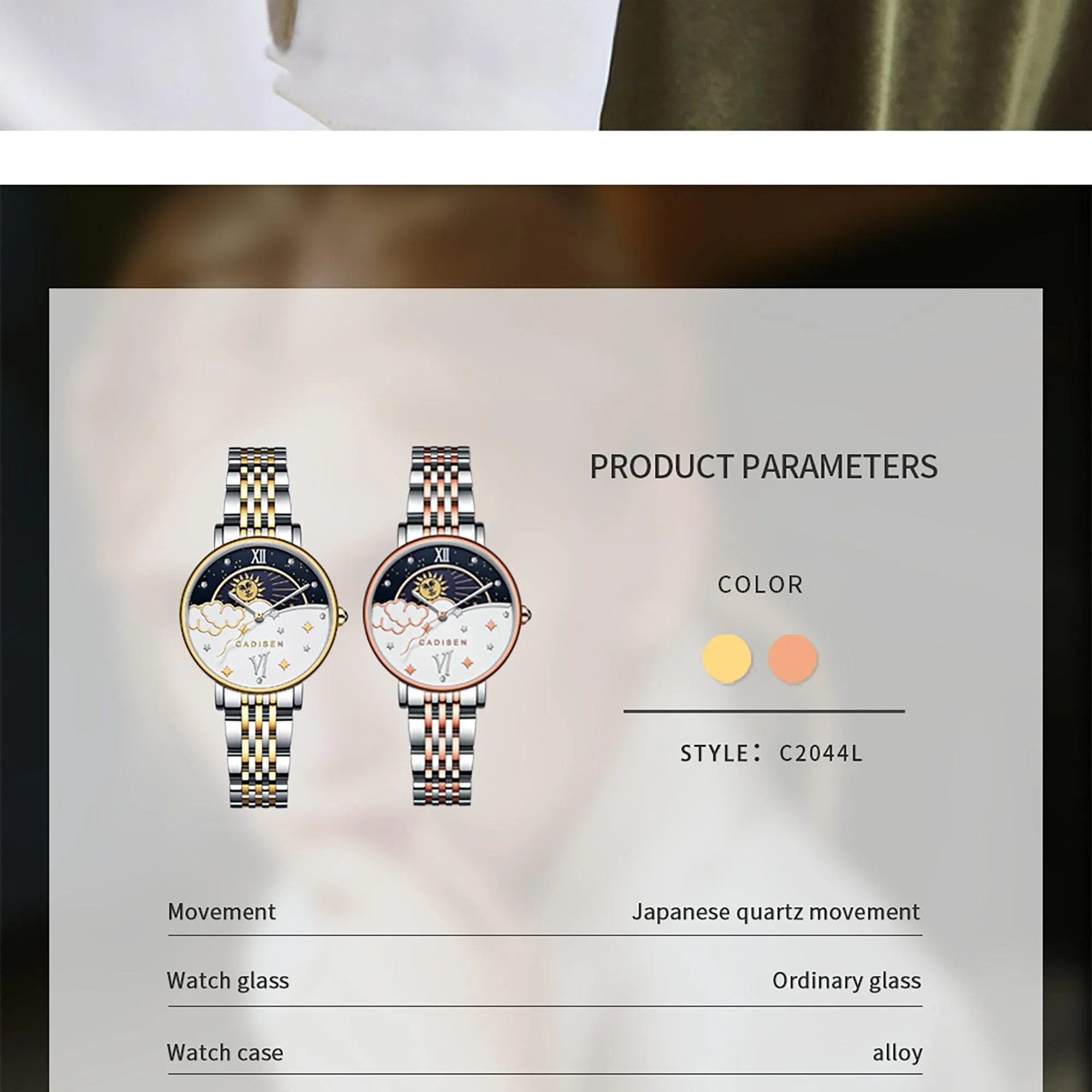 CADISEN New Women Gift Fashion Brand Quartz Wristwatch Ladies Luxury Rose Gold Watch Female Moon Phase Watch Relogio Feminino