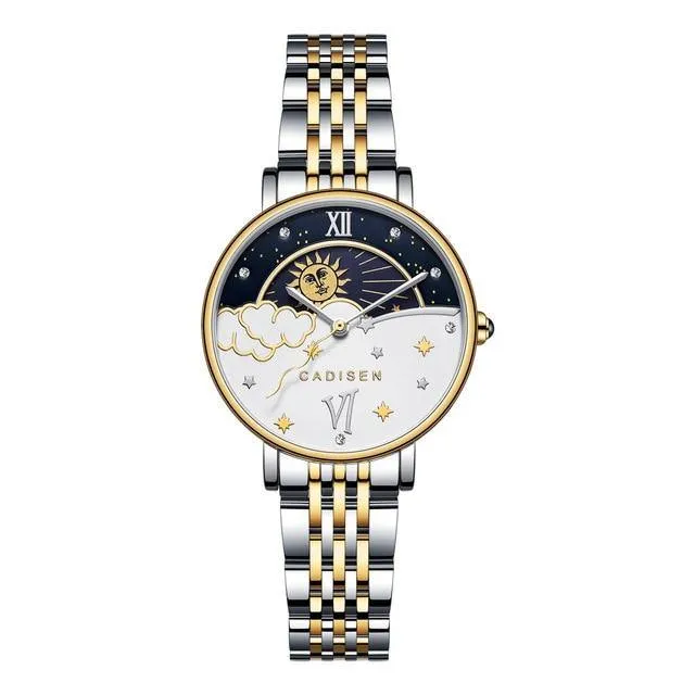CADISEN New Women Gift Fashion Brand Quartz Wristwatch Ladies Luxury Rose Gold Watch Female Moon Phase Watch Relogio Feminino