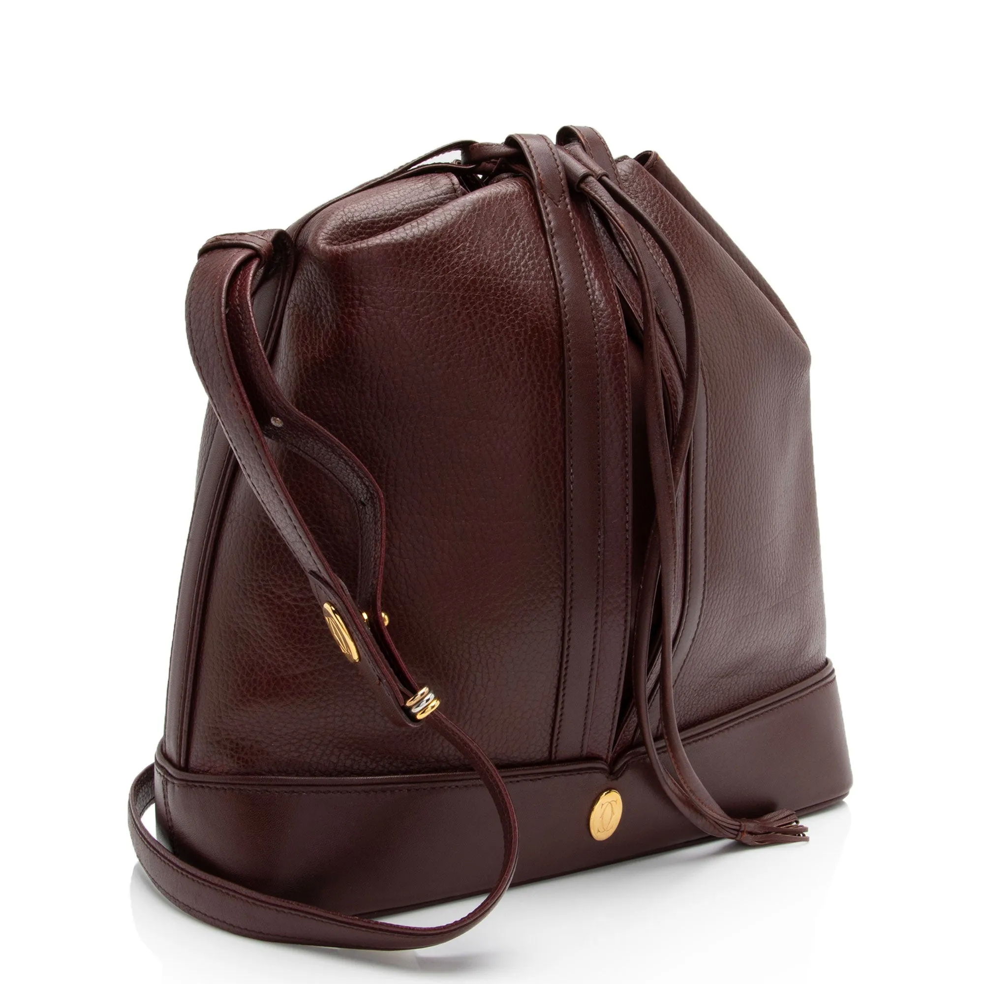 Cartier Vintage Leather Drawstring Bucket Bag (SHF-cB81do)