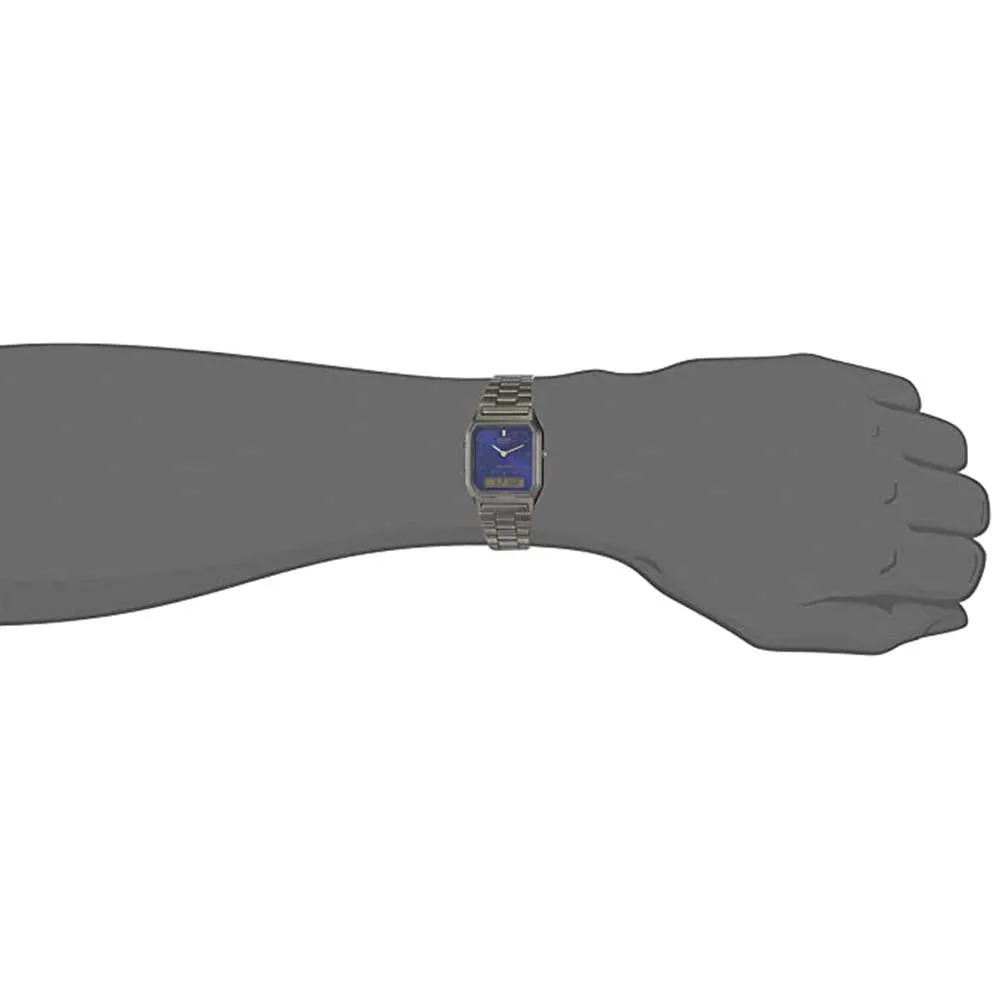 Casio Men's Blue Dial Gray Stainless Steel Band Quartz Watch - AQ-230GG-2ADF