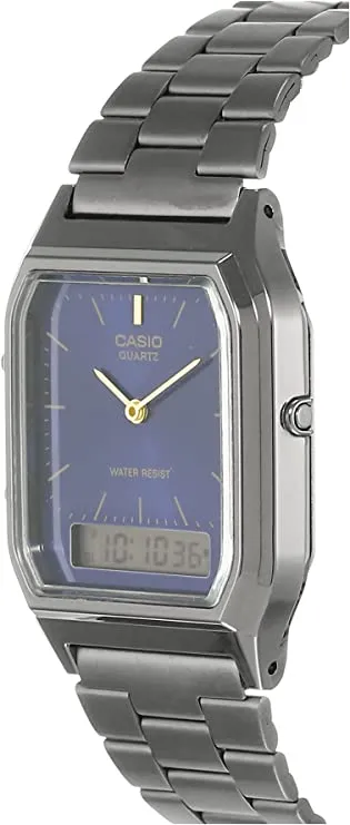 Casio Men's Blue Dial Gray Stainless Steel Band Quartz Watch - AQ-230GG-2ADF