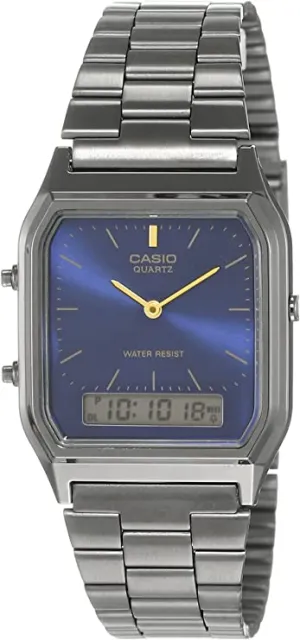 Casio Men's Blue Dial Gray Stainless Steel Band Quartz Watch - AQ-230GG-2ADF