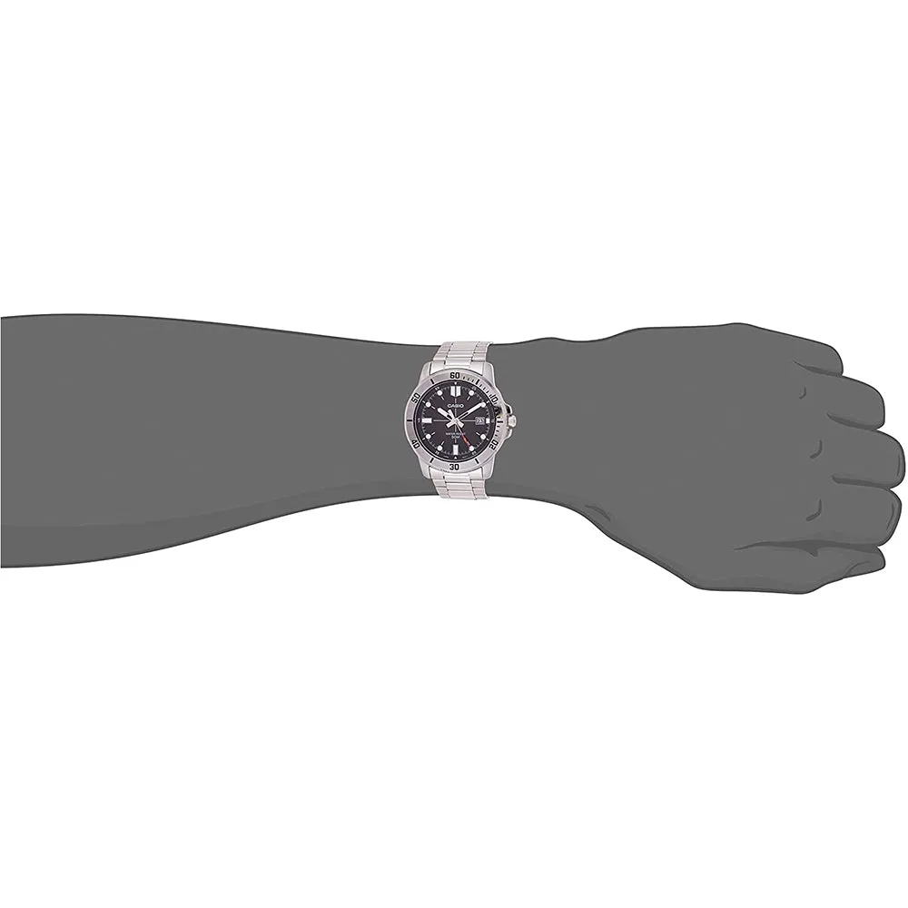 Casio Mens Enticer Silver Stainless Steel Black Dial Casual Analog Sporty Watch - MTP-VD01D-1EVUDF